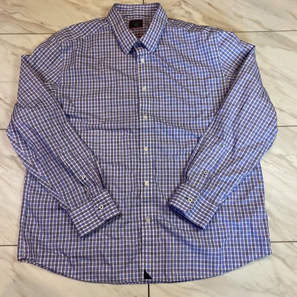 UNTUCKit Mens Long Sleeve Button Down Blue Check Wrinkle Free Cotton XXL 2XL - Picture 2 of 6